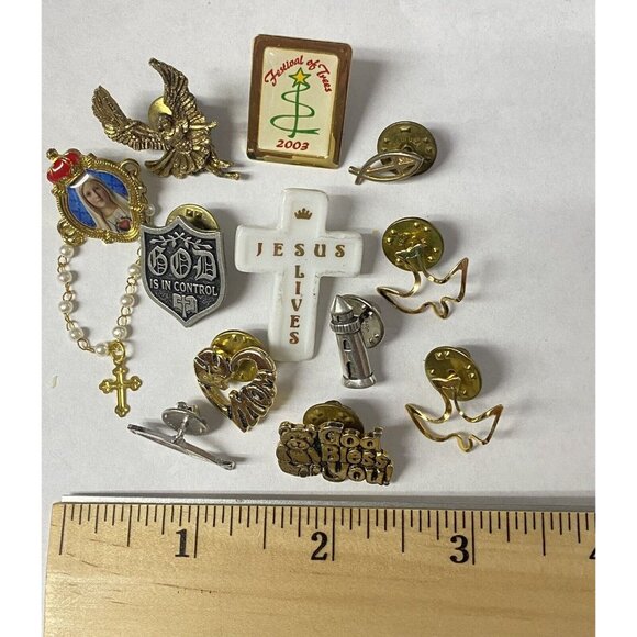 Enameled Pin LOT 12 Religious Cross Catholic Mary Angel TBN Lighthouse Doves - Picture 6 of 7